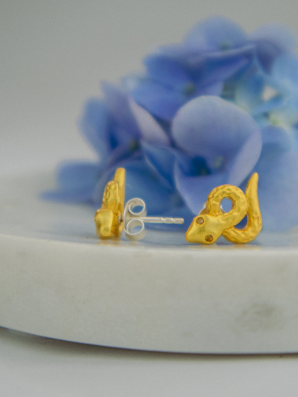 Tiny Snake Stud Earrings — Select Your Gemstone