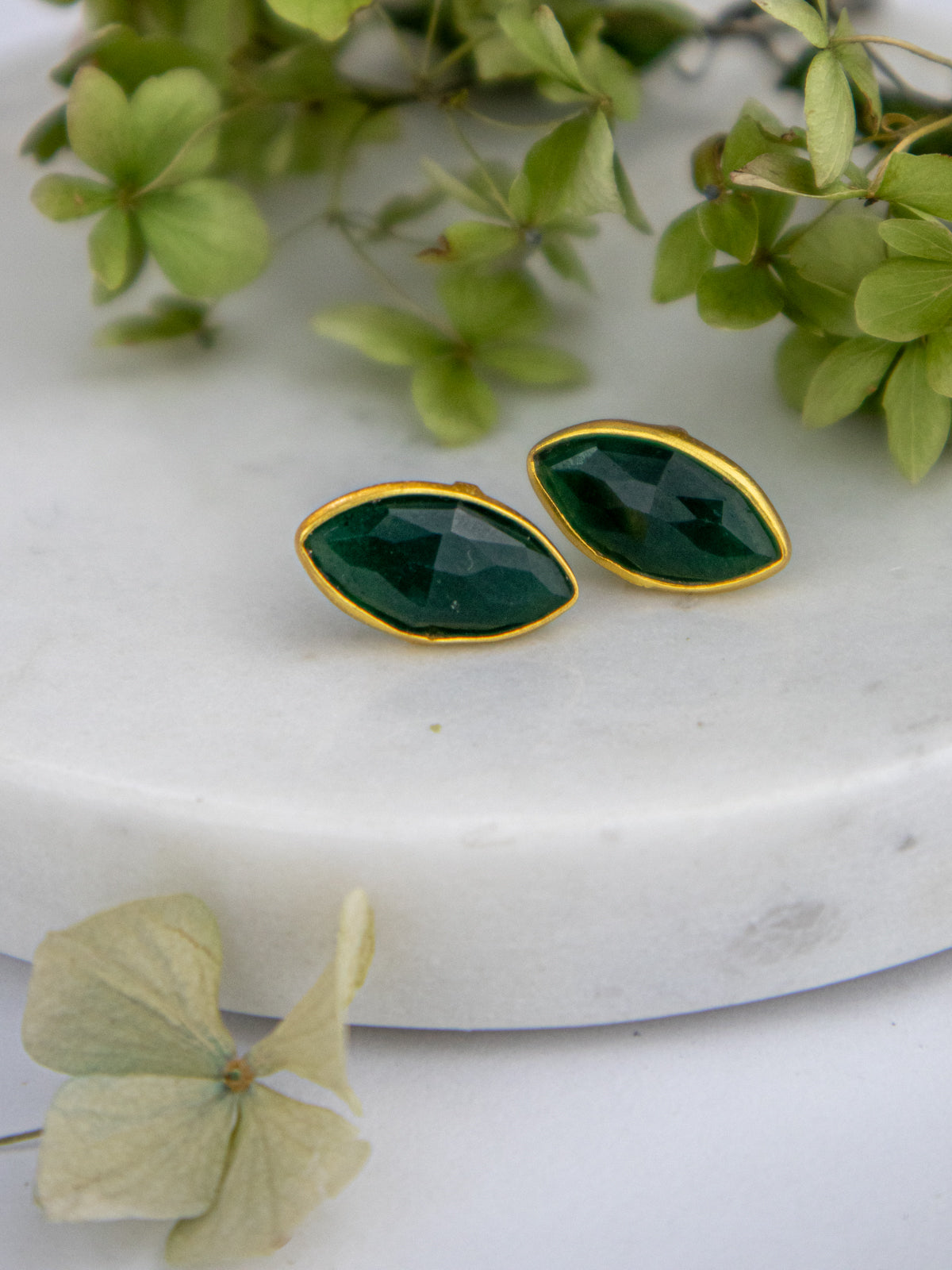 Mila Leaf Earrings - Gold — Select Your Gemstone