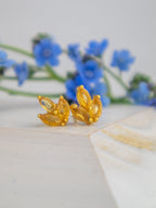 Tri Leaf Stud Earrings — Select Your Gemstone