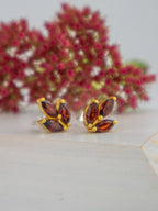Tri Leaf Stud Earrings — Select Your Gemstone