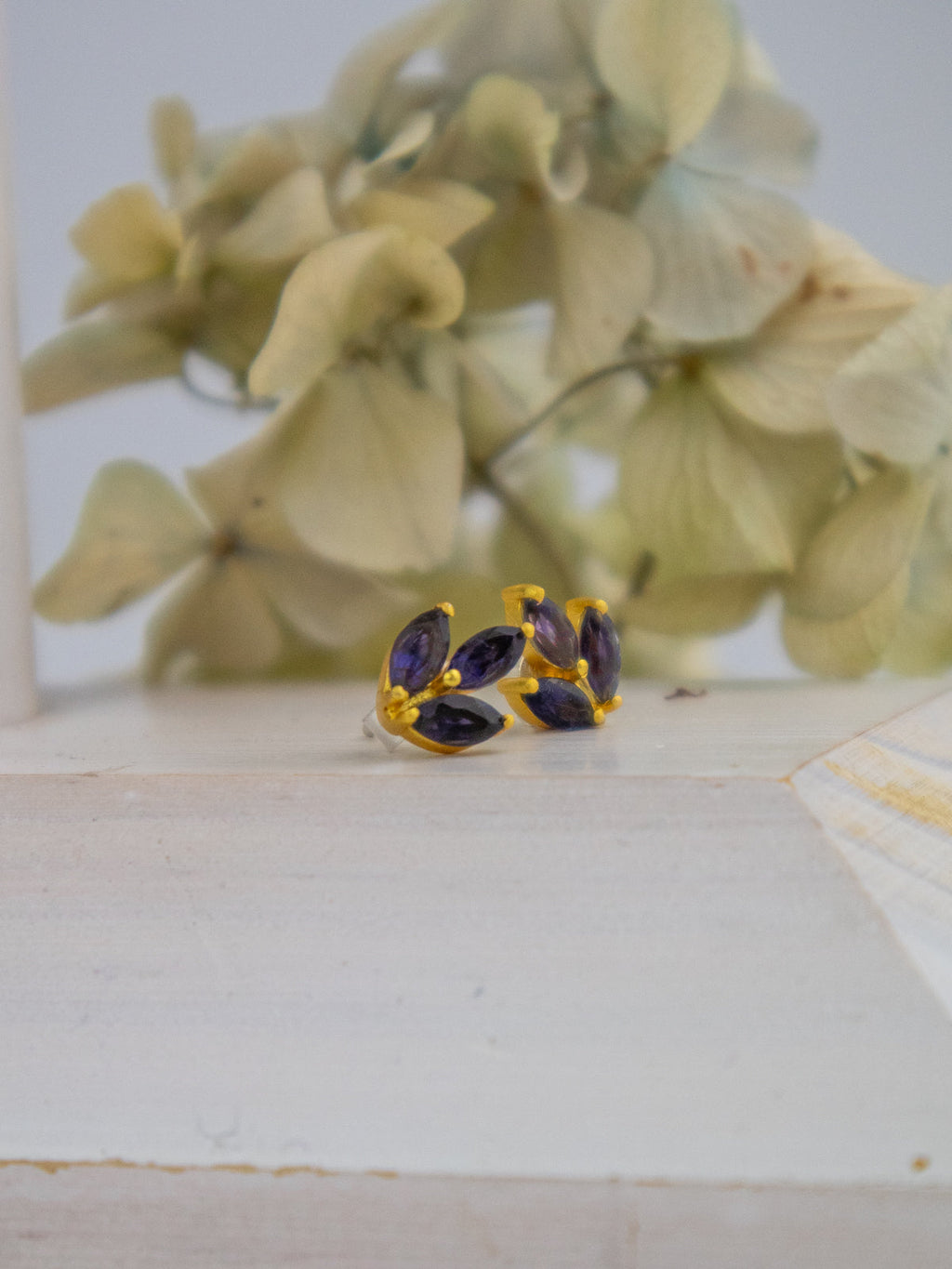 Tri Leaf Stud Earrings — Select Your Gemstone