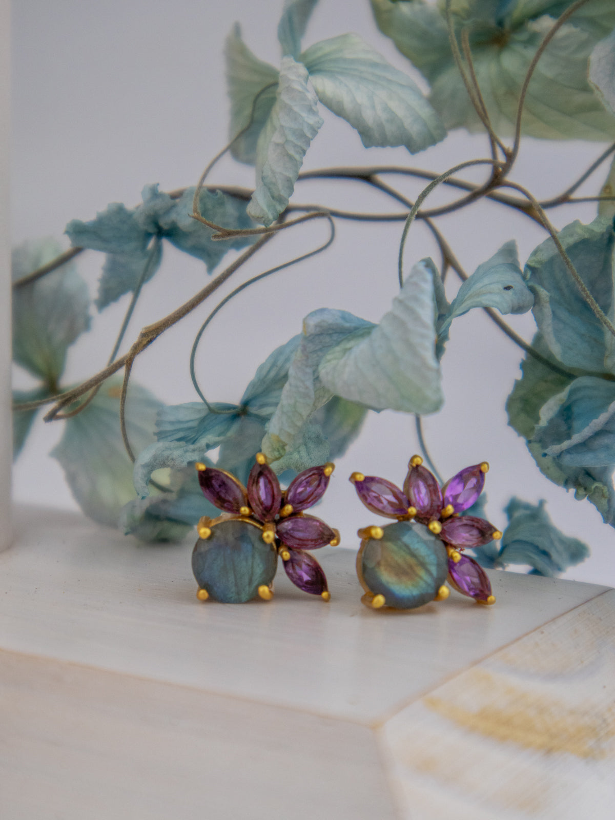 Blooming Fan Studs — Select Your Gemstone