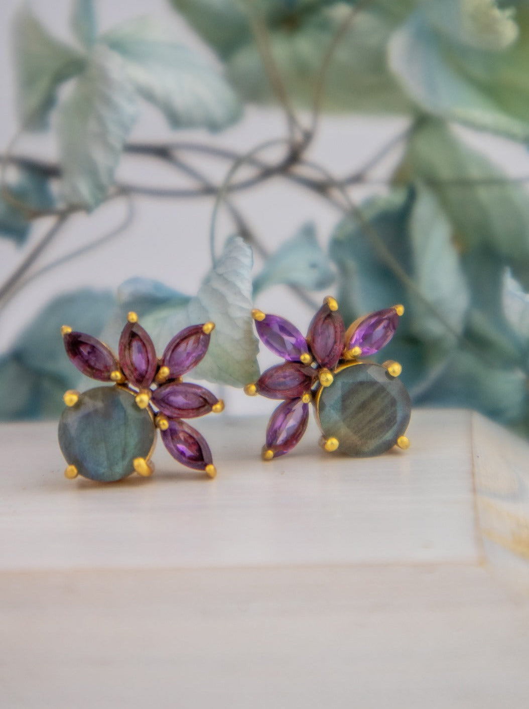 Blooming Fan Studs — Select Your Gemstone