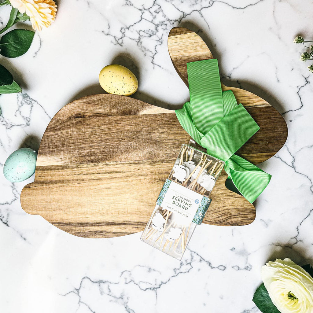 Bunny Acacia Wood Cutting Board + Bunny Toothpick Set