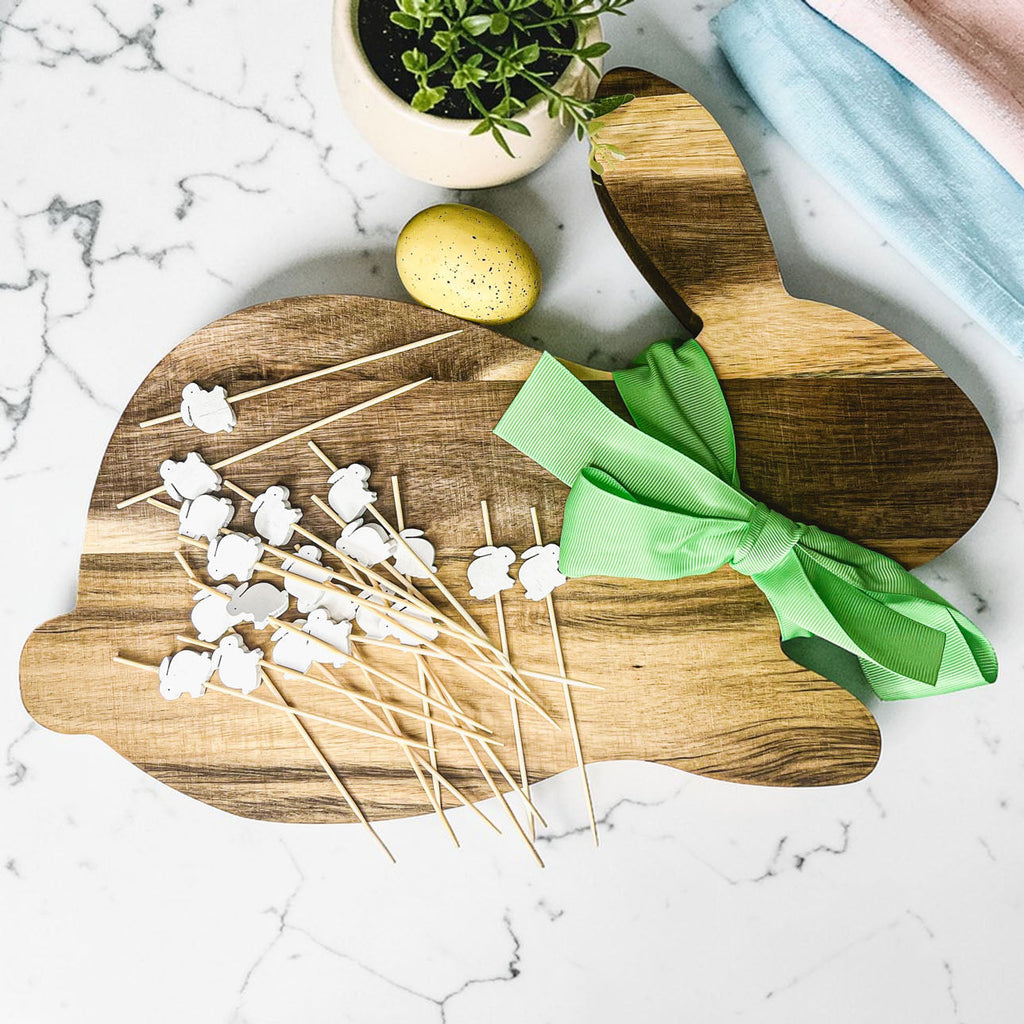 Bunny Acacia Wood Cutting Board + Bunny Toothpick Set