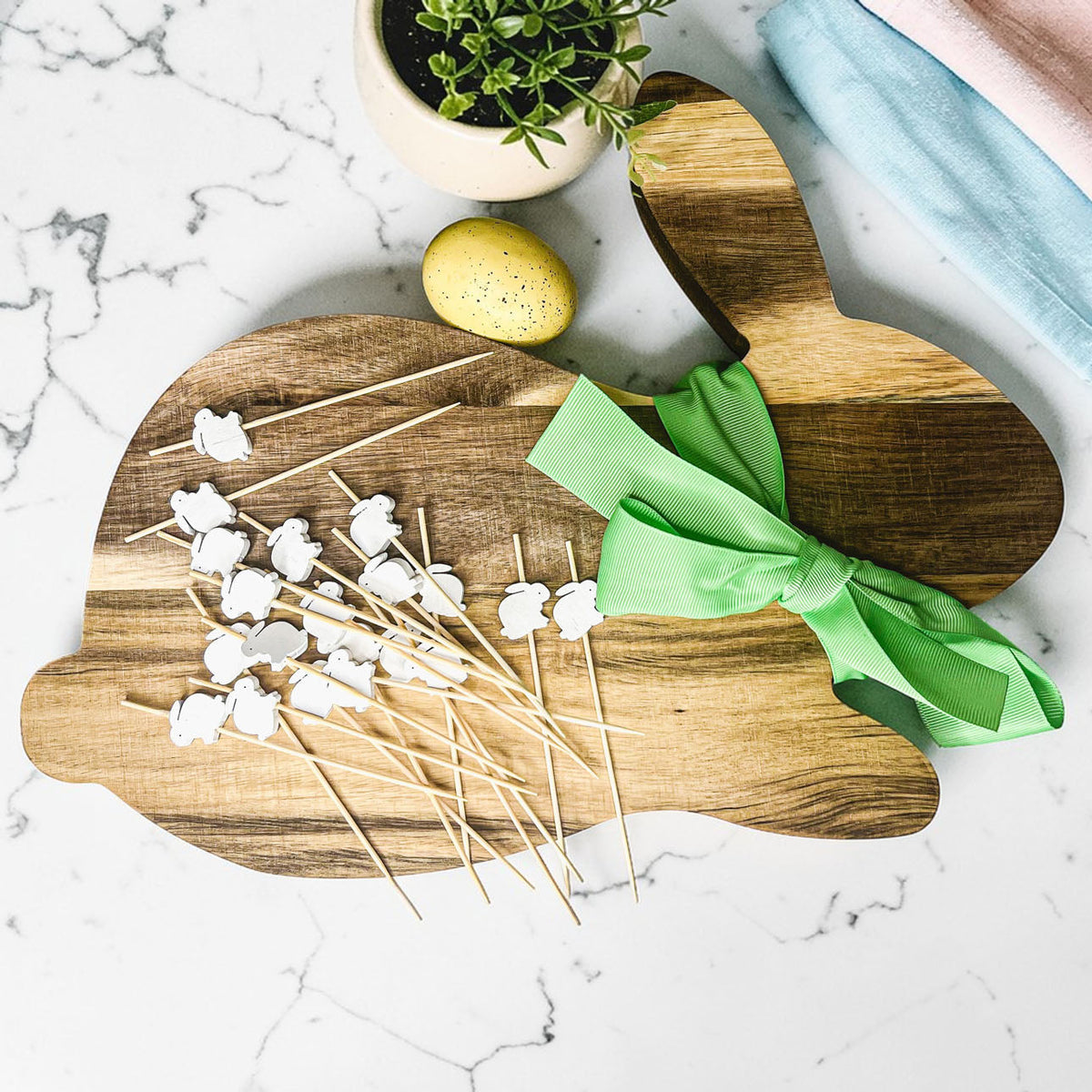 Bunny Acacia Wood Cutting Board + Bunny Toothpick Set