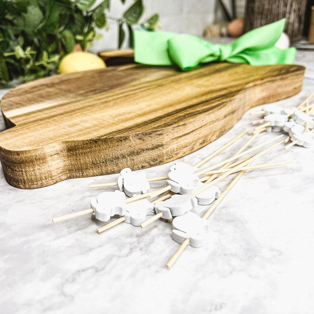 Bunny Acacia Wood Cutting Board + Bunny Toothpick Set