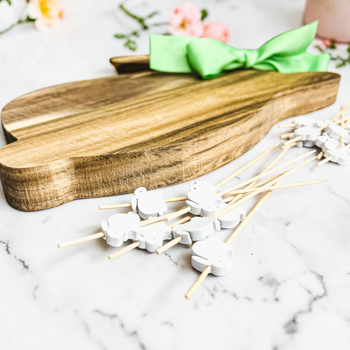 Bunny Acacia Wood Cutting Board + Bunny Toothpick Set
