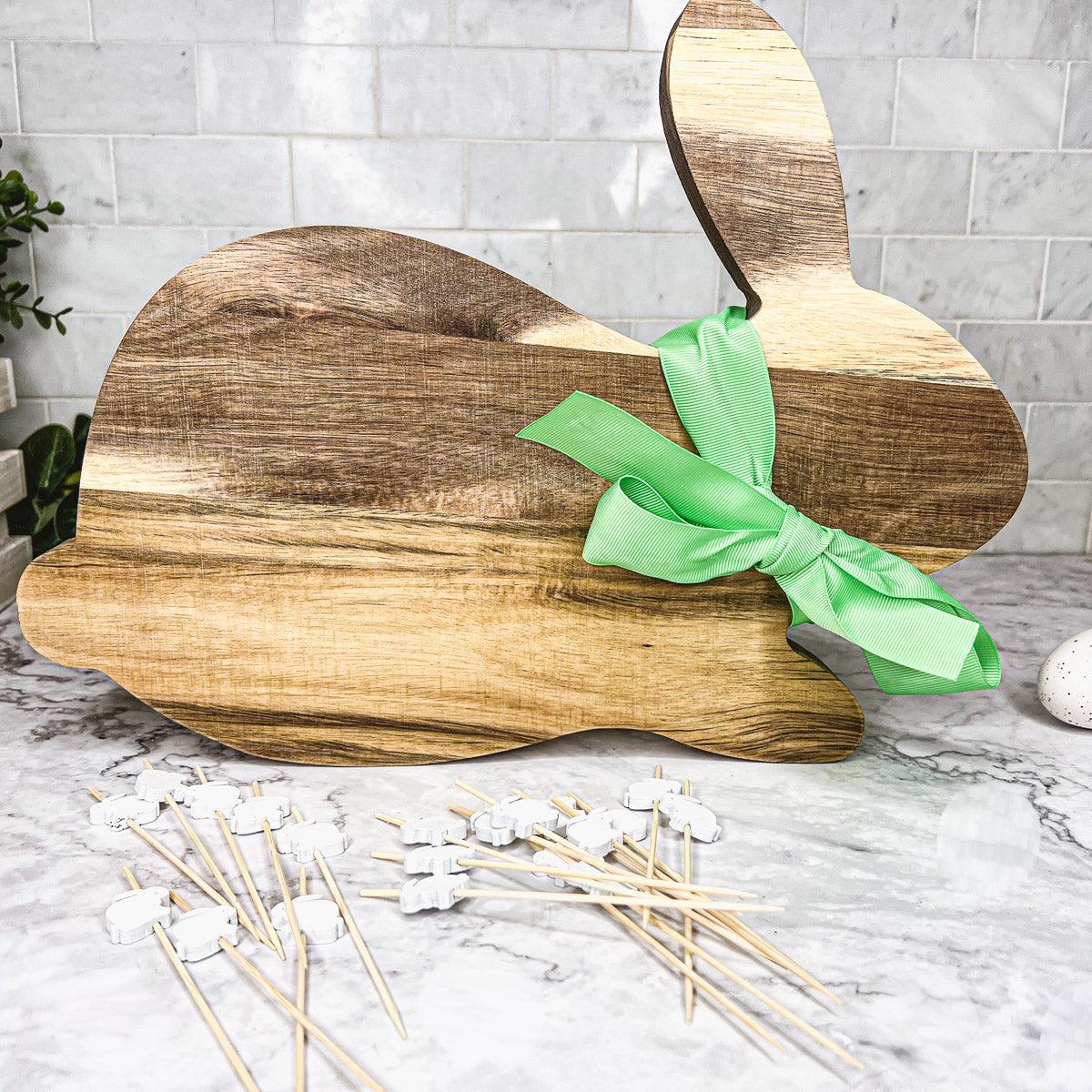 Bunny Acacia Wood Cutting Board + Bunny Toothpick Set