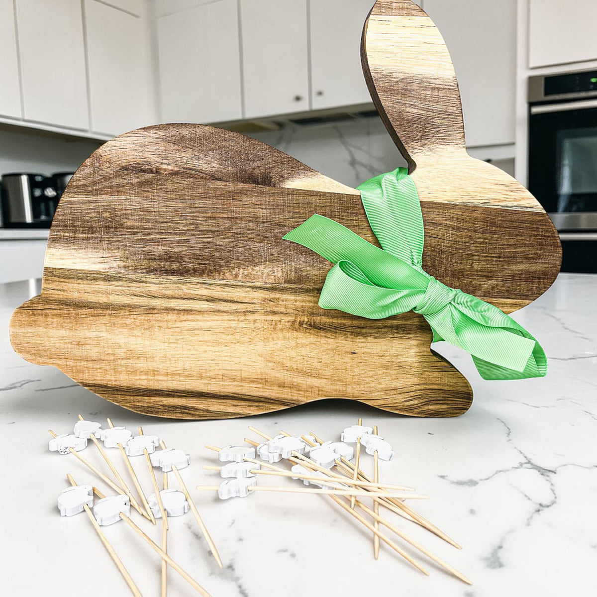Bunny Acacia Wood Cutting Board + Bunny Toothpick Set