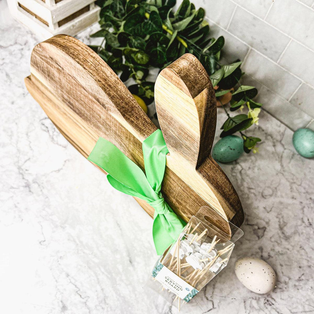Bunny Acacia Wood Cutting Board + Bunny Toothpick Set