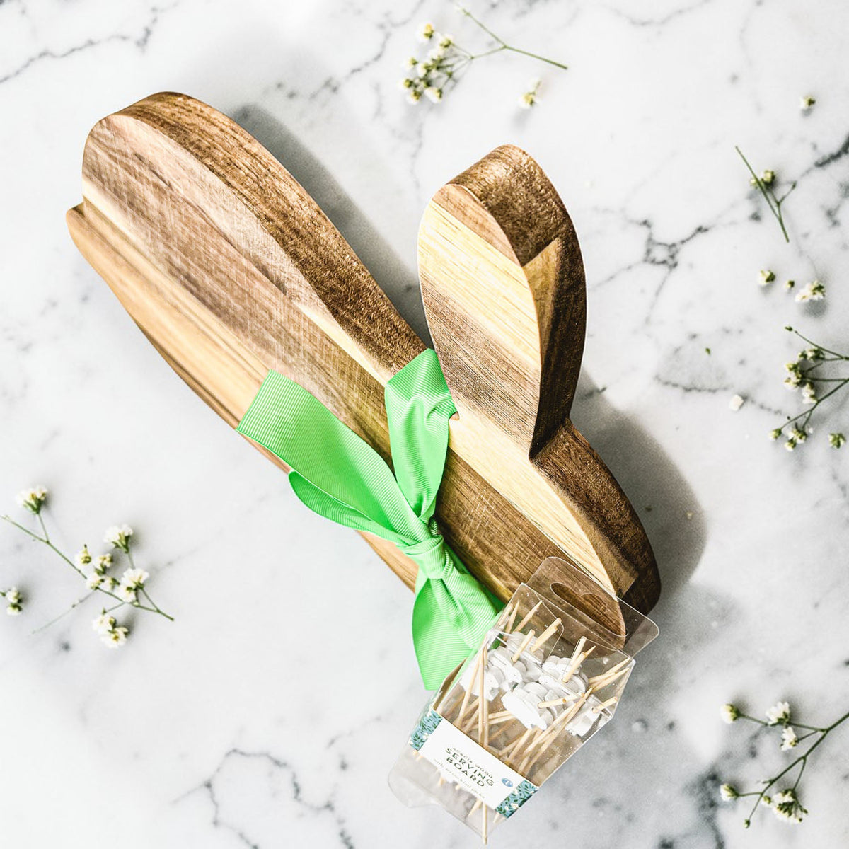 Bunny Acacia Wood Cutting Board + Bunny Toothpick Set