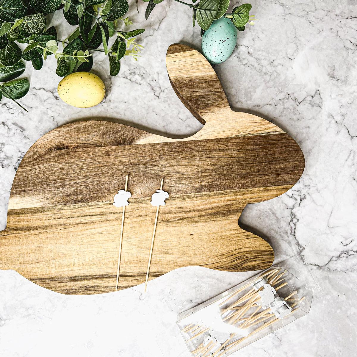 Bunny Acacia Wood Cutting Board + Bunny Toothpick Set