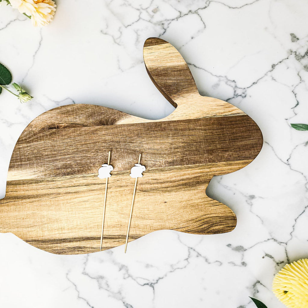Bunny Acacia Wood Cutting Board + Bunny Toothpick Set