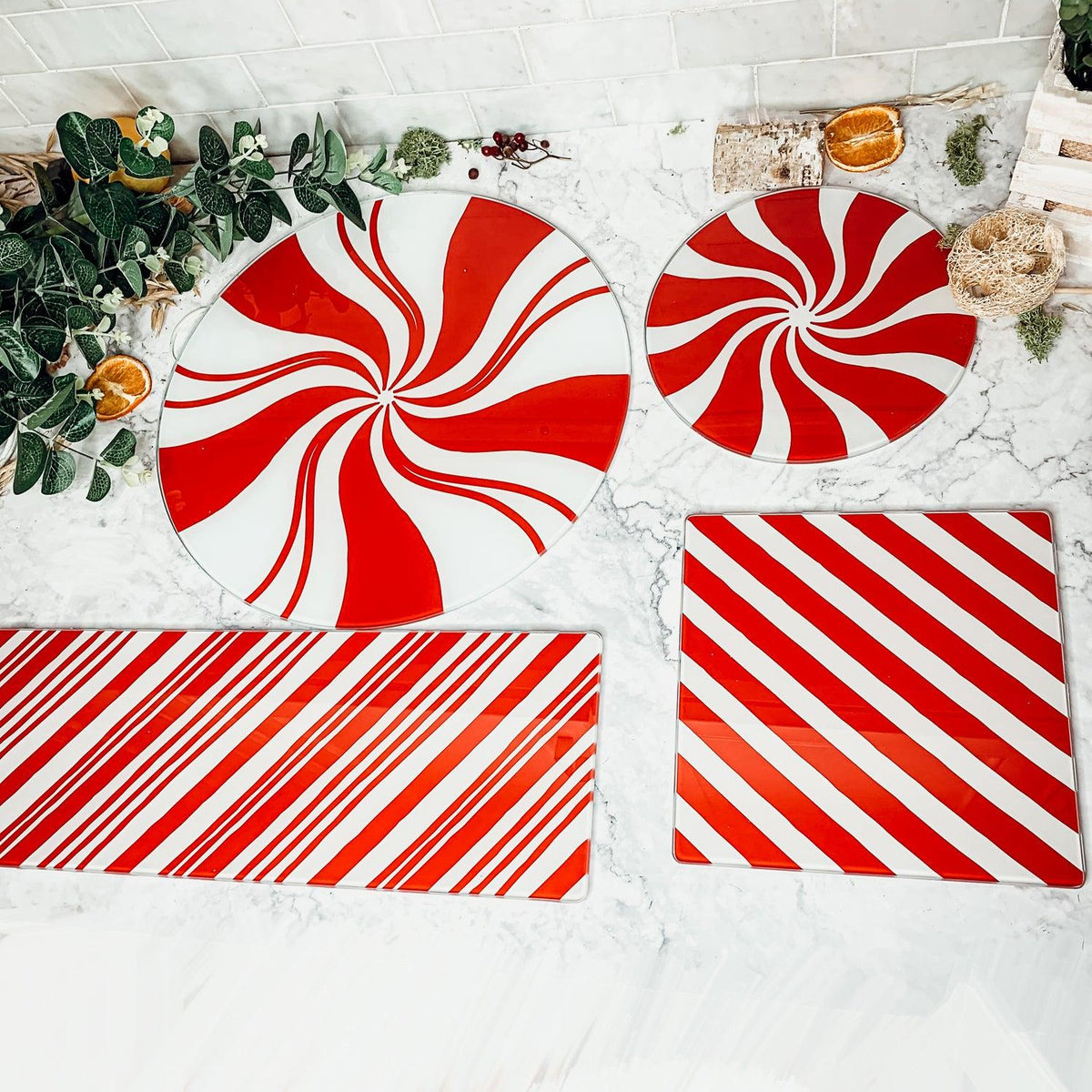 Glass Candy Cane Serving Dishes — Select Your Size and Shape