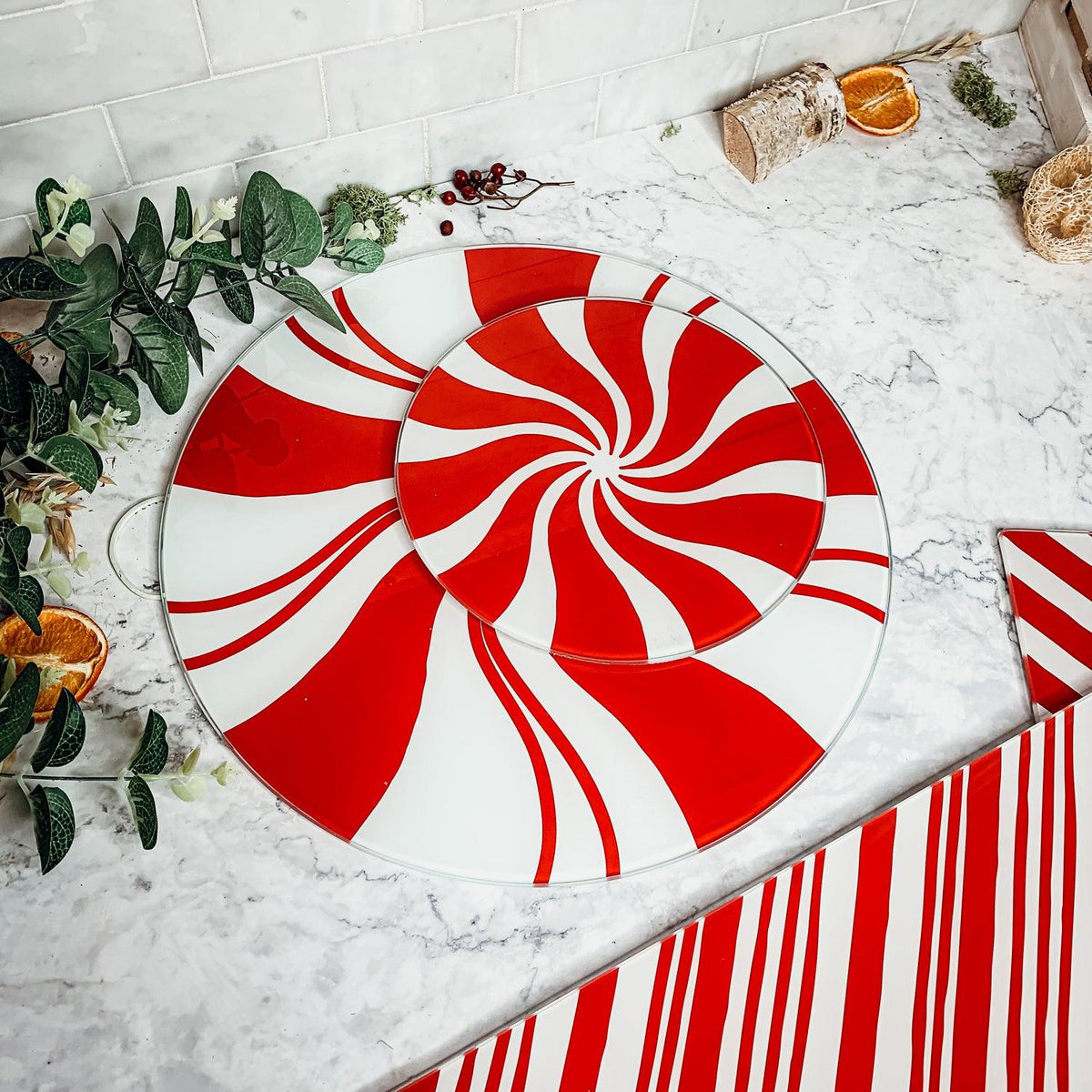 Glass Candy Cane Serving Dishes — Select Your Size and Shape
