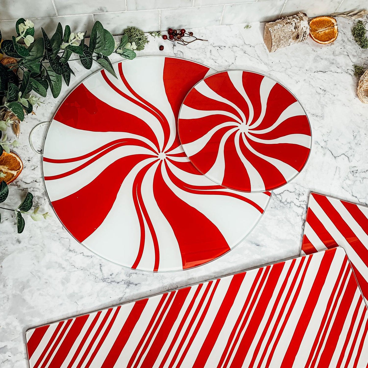 Glass Candy Cane Serving Dishes — Select Your Size and Shape