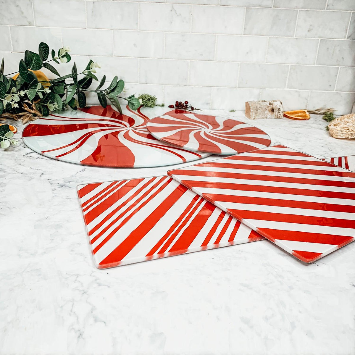 Glass Candy Cane Serving Dishes — Select Your Size and Shape