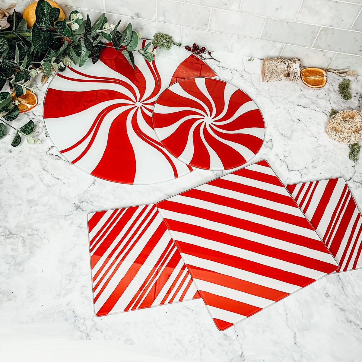 Glass Candy Cane Serving Dishes — Select Your Size and Shape