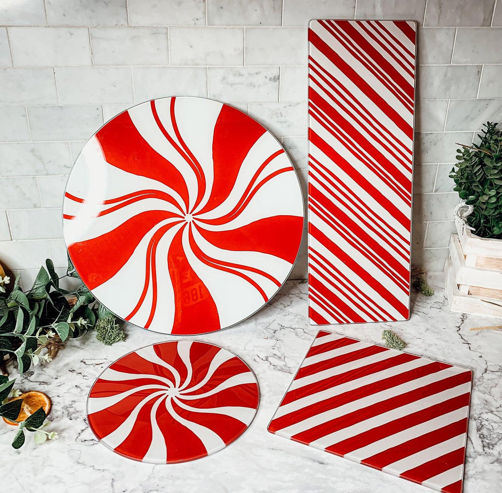 Glass Candy Cane Serving Dishes — Select Your Size and Shape