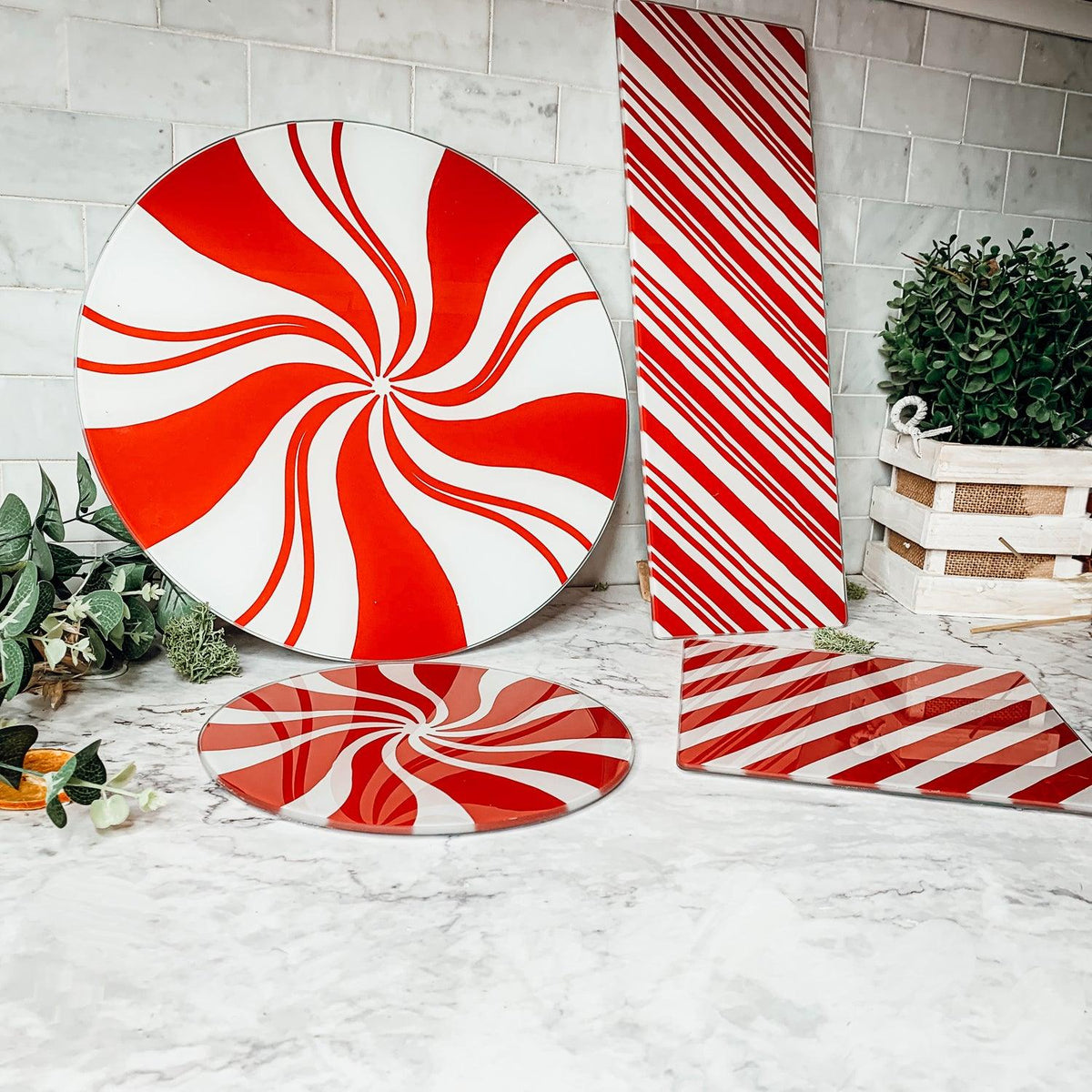 Glass Candy Cane Serving Dishes — Select Your Size and Shape