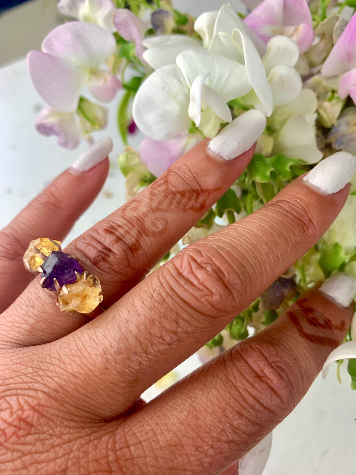 Citrine/Amethyst Cluster Ring - Rose Gold — Select Your Size