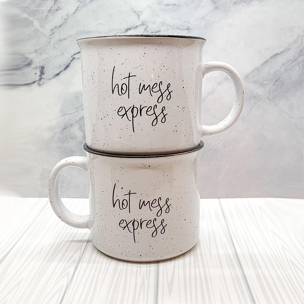 Limited Edition "Hot Mess Express" Black Rim Campfire Style Mug