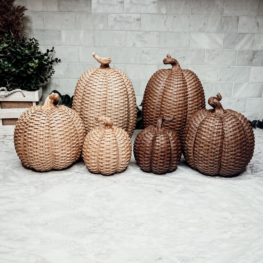 Handcrafted Resin Basket Weave Pumpkins — Select Your Color & Size