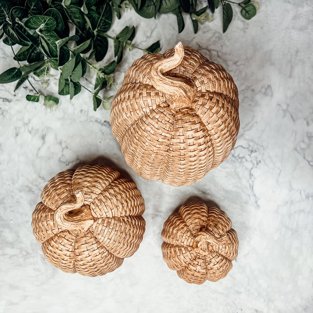 Handcrafted Resin Basket Weave Pumpkins — Select Your Color & Size