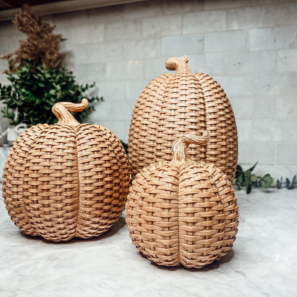 Handcrafted Resin Basket Weave Pumpkins — Select Your Color & Size