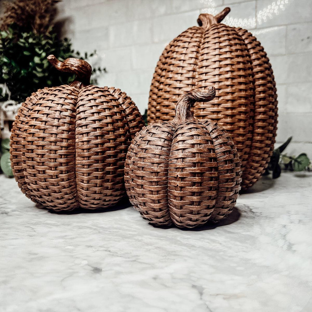 Handcrafted Resin Basket Weave Pumpkins — Select Your Color & Size