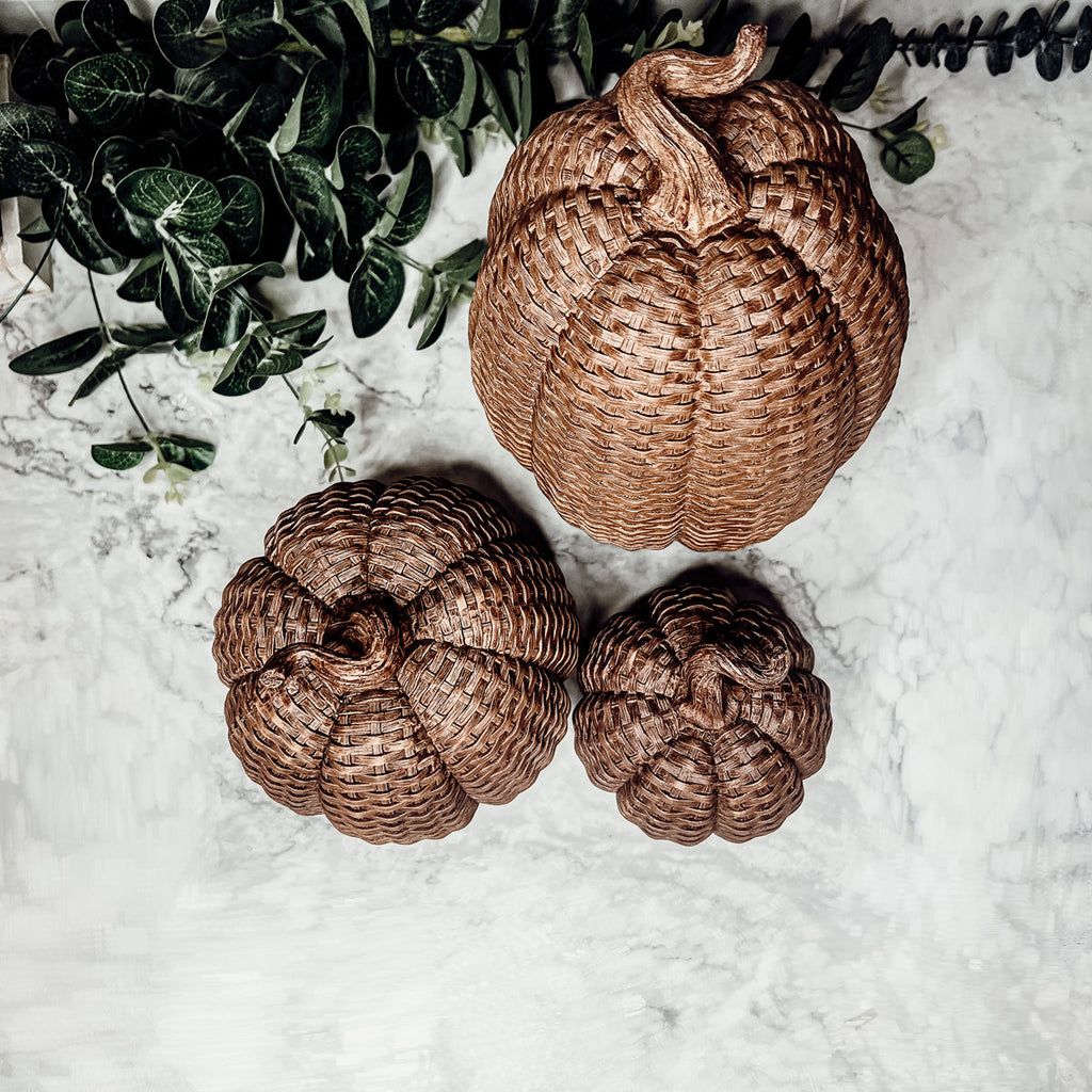 Handcrafted Resin Basket Weave Pumpkins — Select Your Color & Size