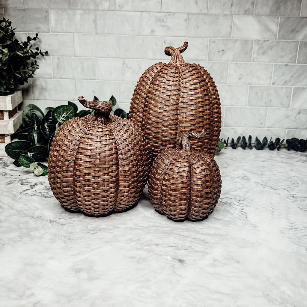 Handcrafted Resin Basket Weave Pumpkins — Select Your Color & Size
