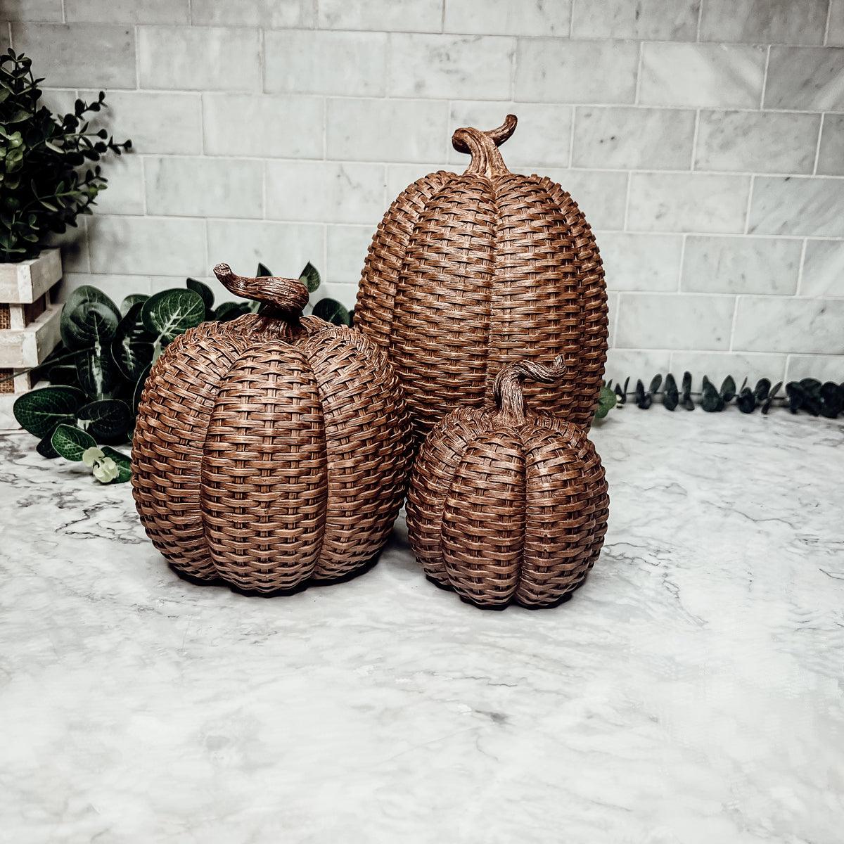 Handcrafted Resin Basket Weave Pumpkins — Select Your Color & Size