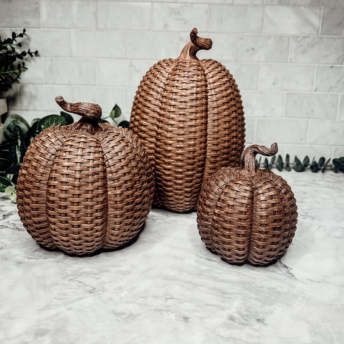 Handcrafted Resin Basket Weave Pumpkins — Select Your Color & Size
