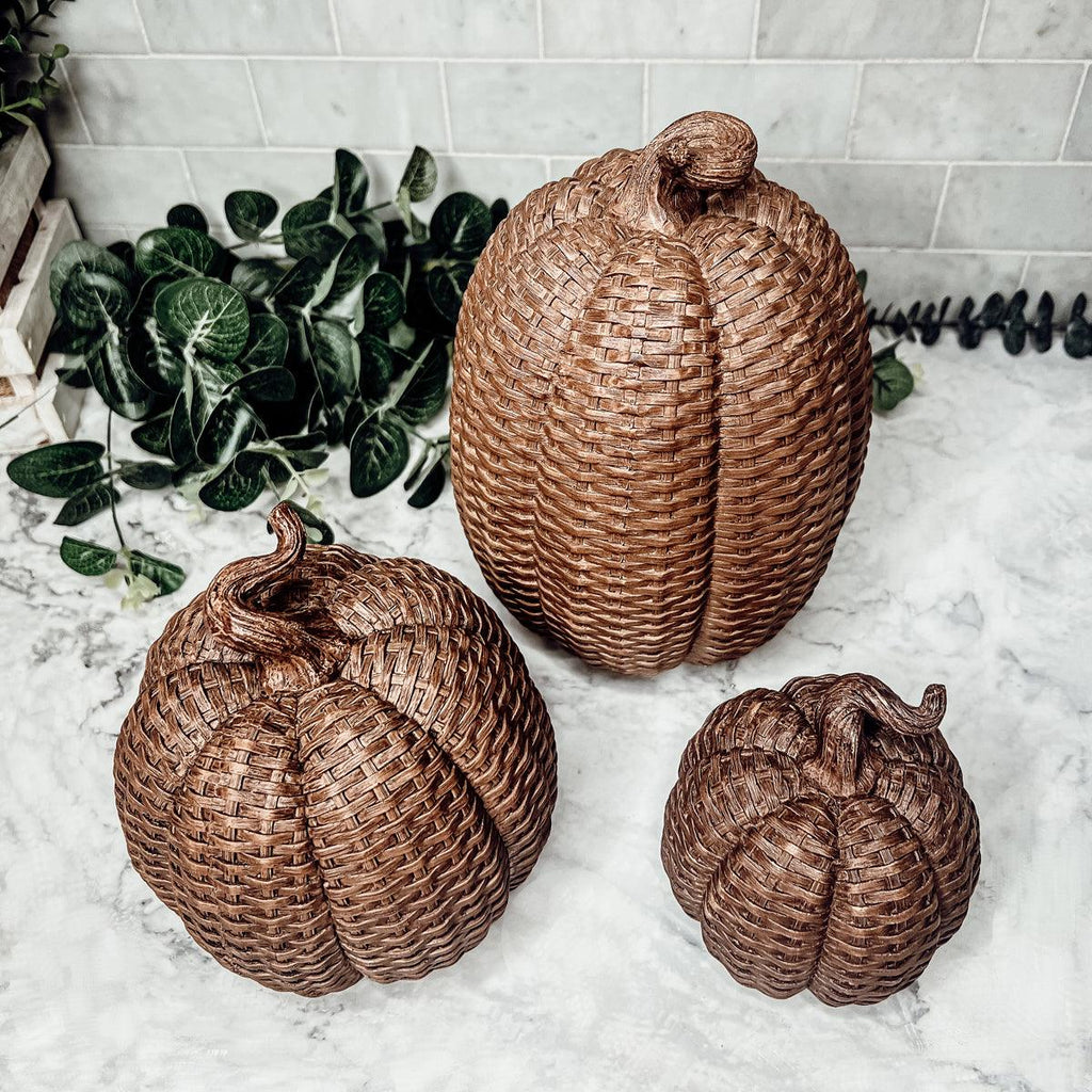 Handcrafted Resin Basket Weave Pumpkins — Select Your Color & Size