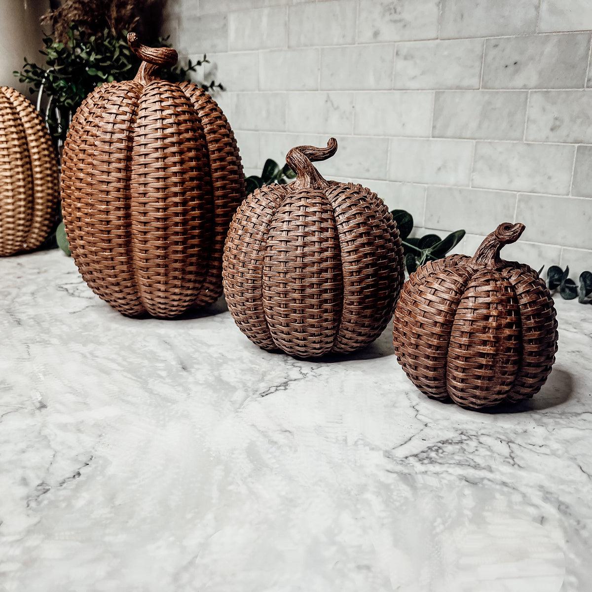 Handcrafted Resin Basket Weave Pumpkins — Select Your Color & Size