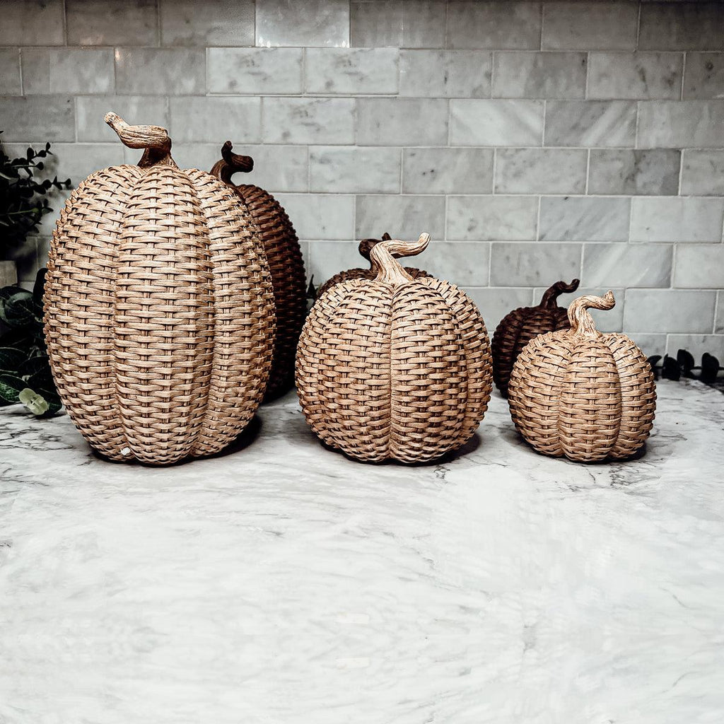 Handcrafted Resin Basket Weave Pumpkins — Select Your Color & Size