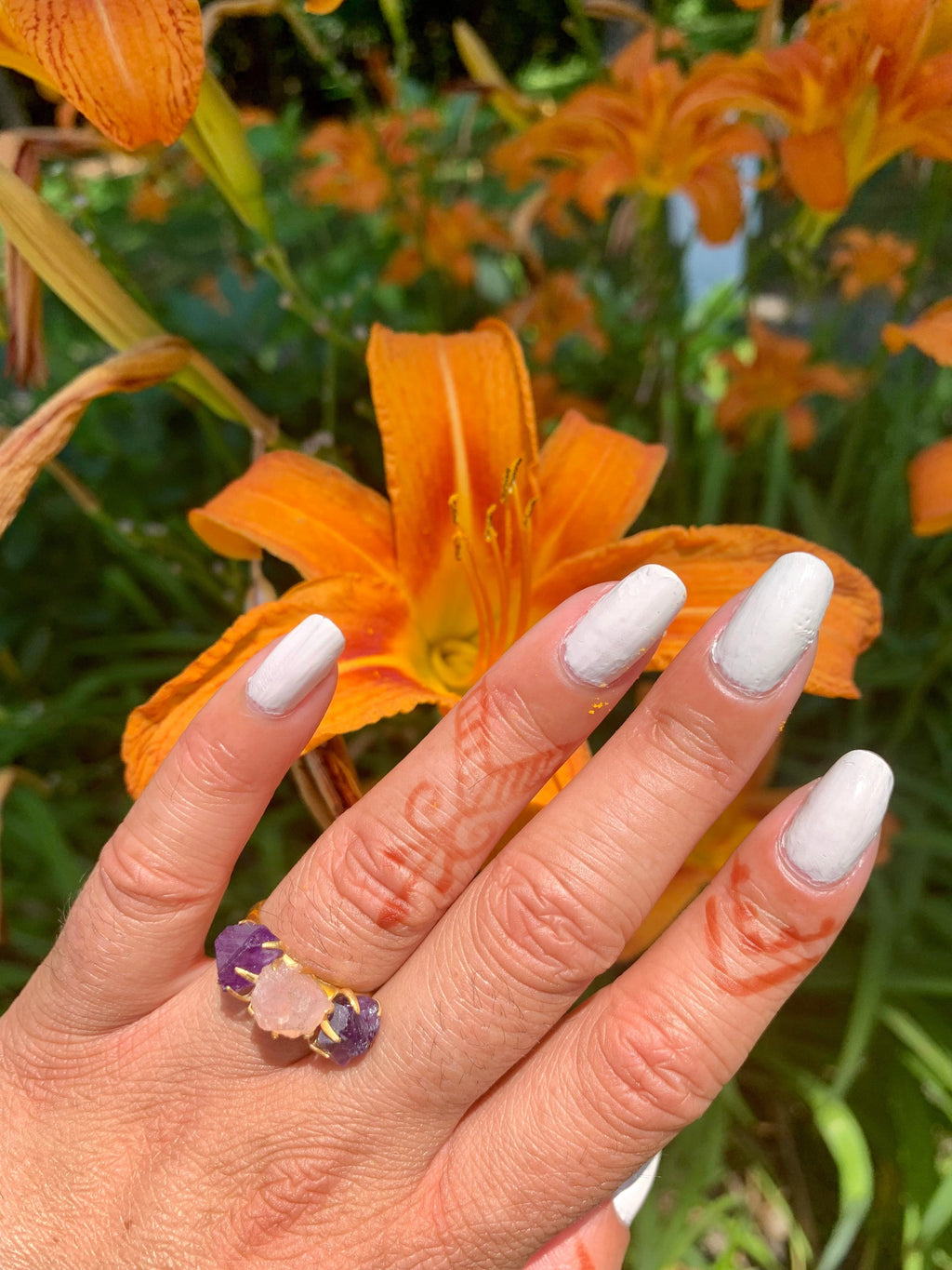 Amethyst/Rose Quartz Cluster Ring - Gold - Size 7