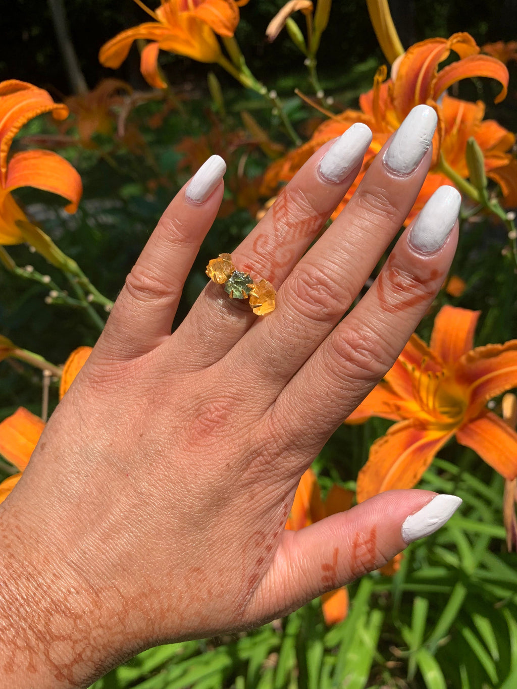 Citrine and Peridot Cluster Ring - Gold — Select Your Size