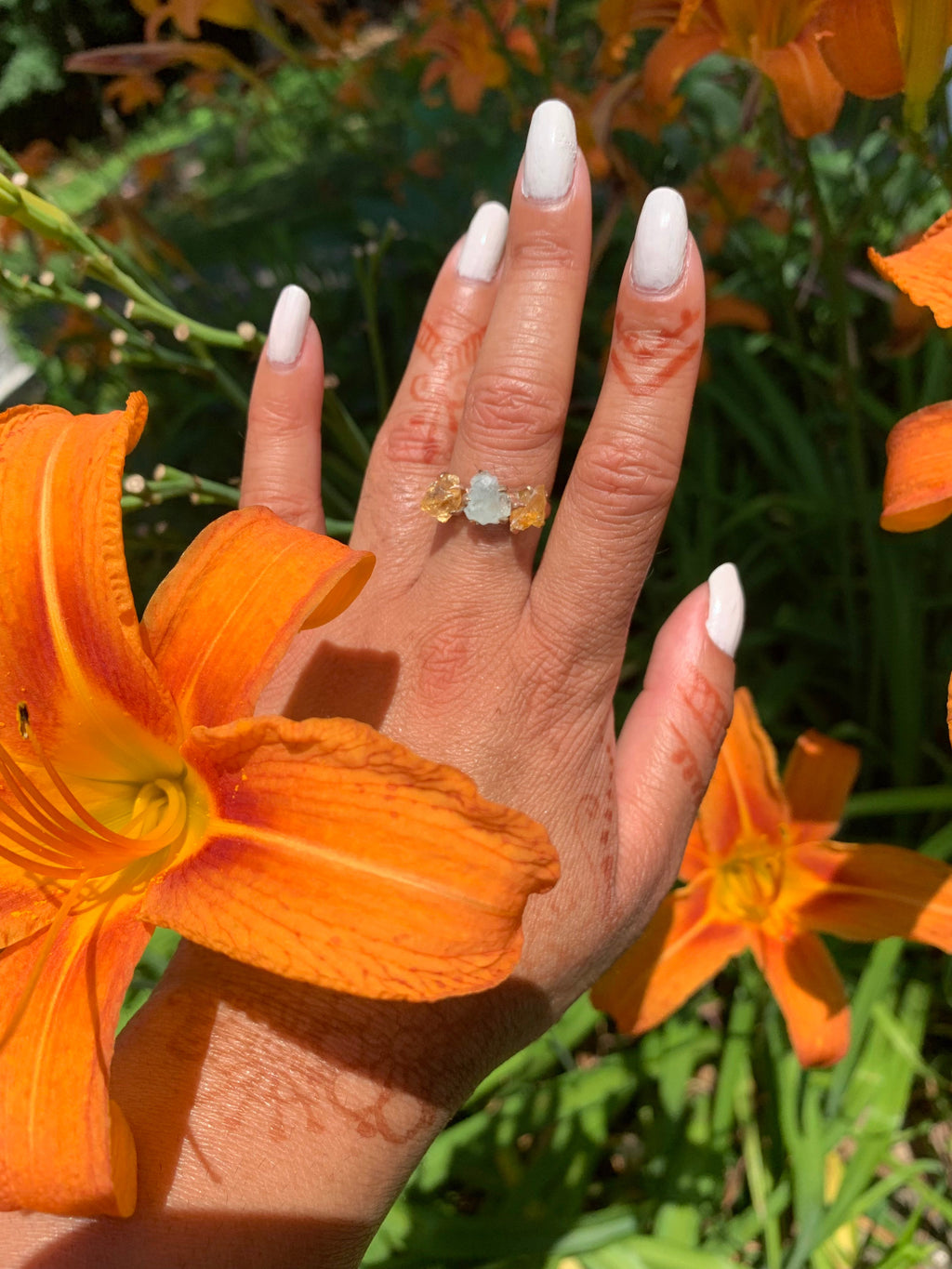 Citrine/Aquamarine Cluster Ring - Gold — Select Your Size
