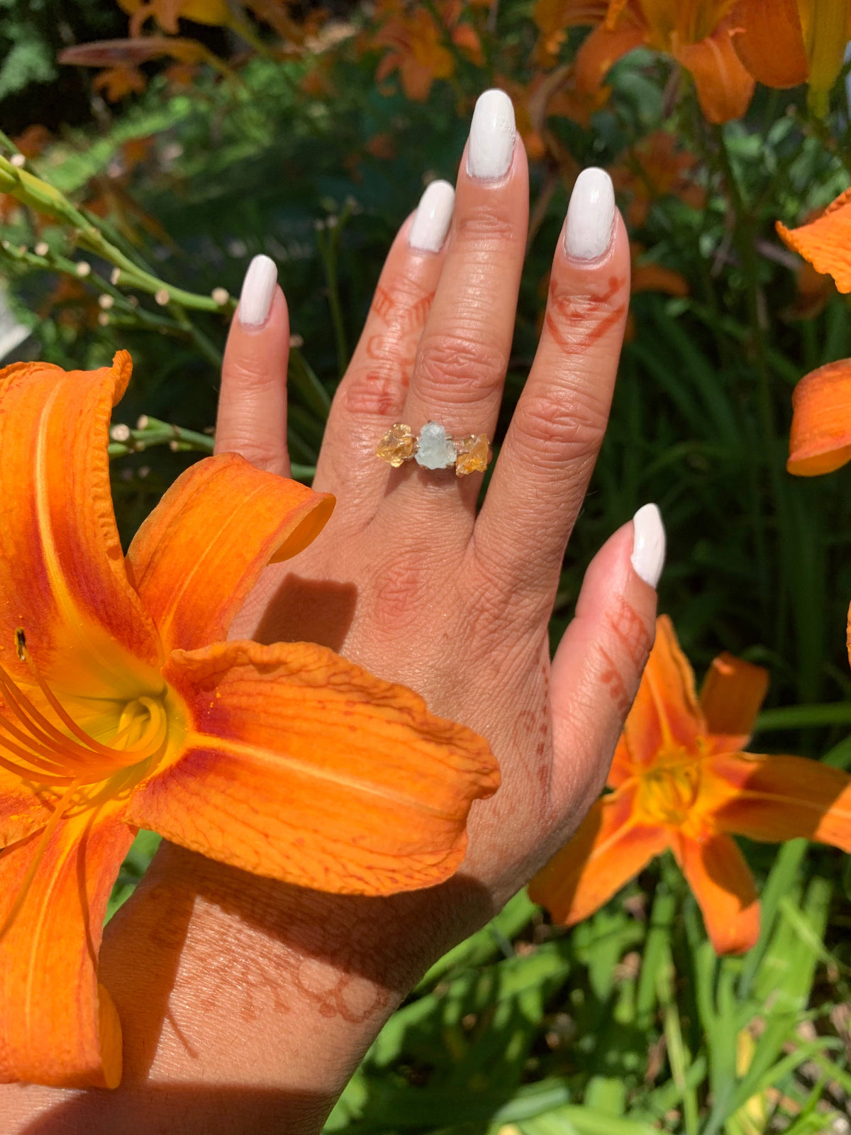 Citrine/Aquamarine Cluster Ring - Gold — Select Your Size
