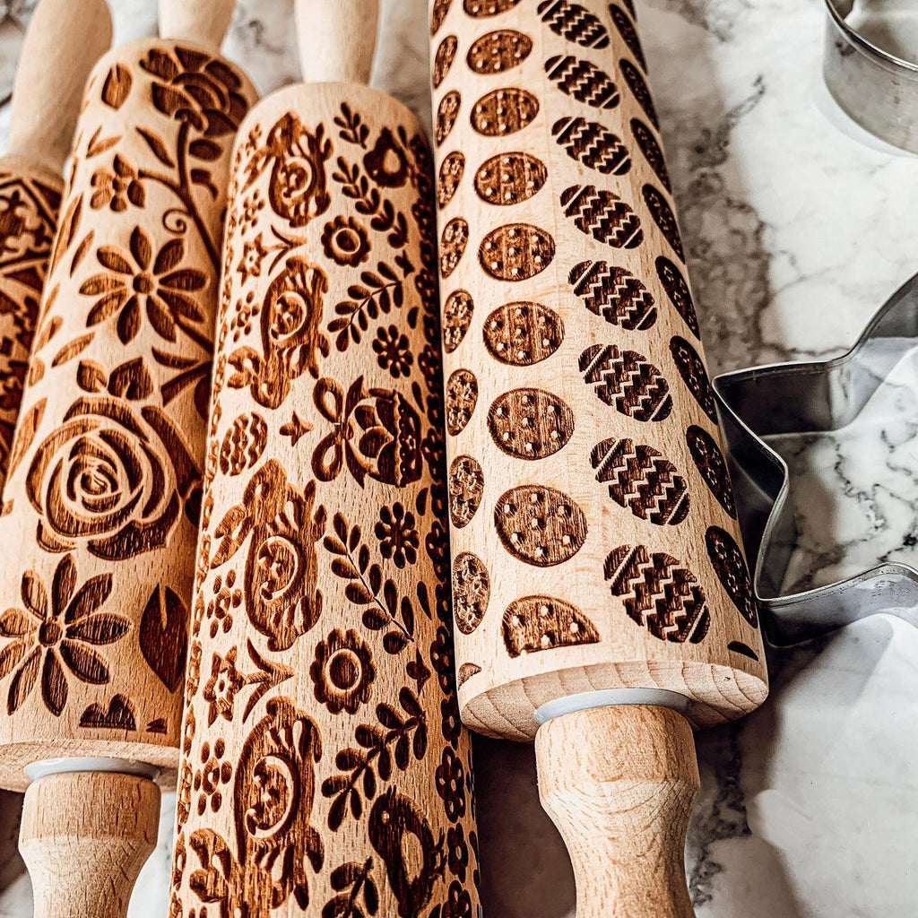 Easter + Spring Wooden Embossed Rolling Pin & Cookie Cutter Set  — Select Your Style & Size