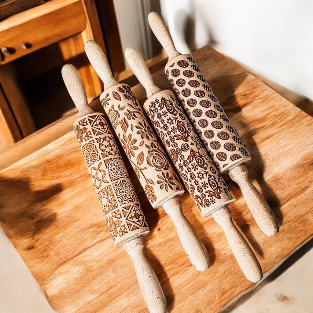 Easter + Spring Wooden Embossed Rolling Pin & Cookie Cutter Set  — Select Your Style & Size