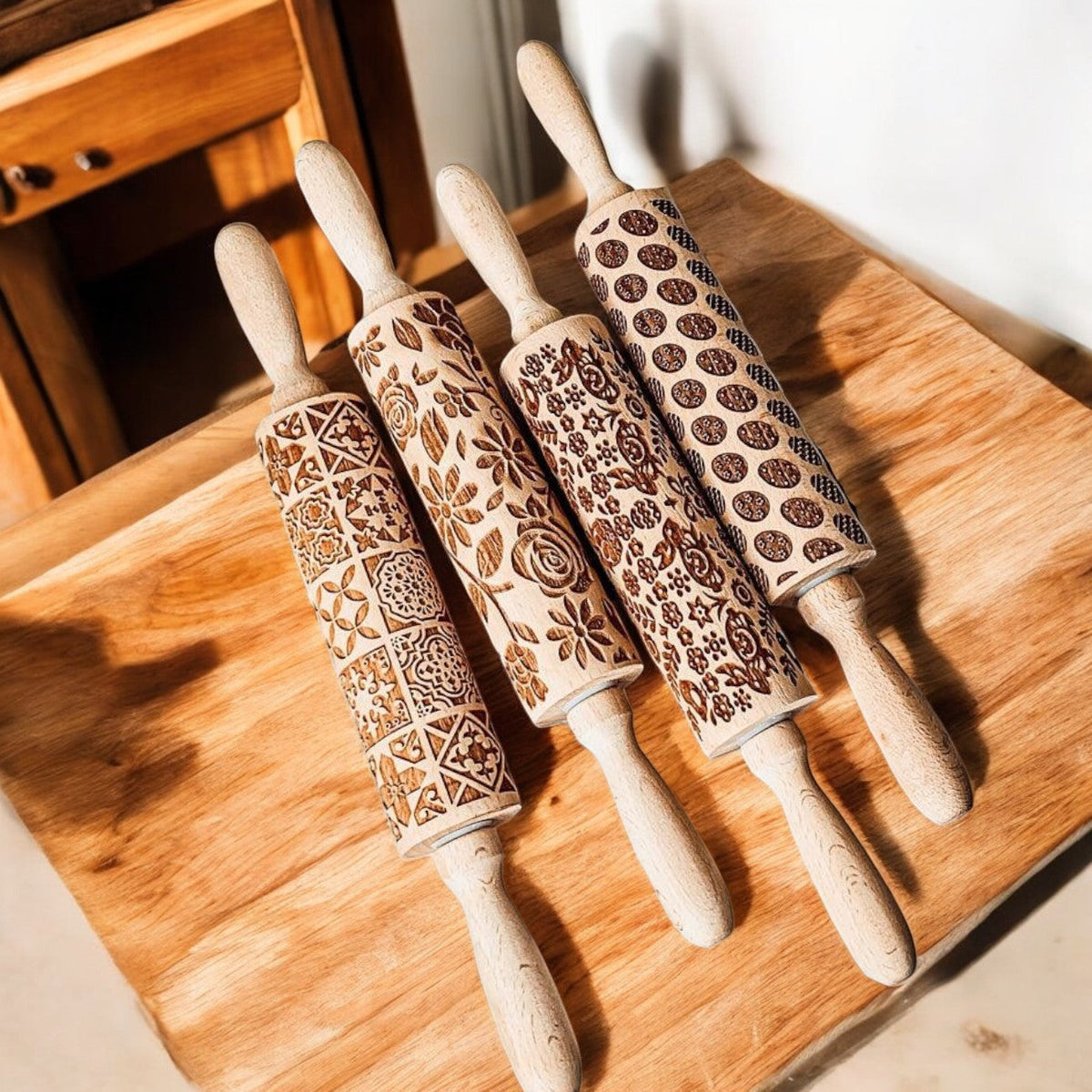 Easter + Spring Wooden Embossed Rolling Pin & Cookie Cutter Set  — Select Your Style & Size