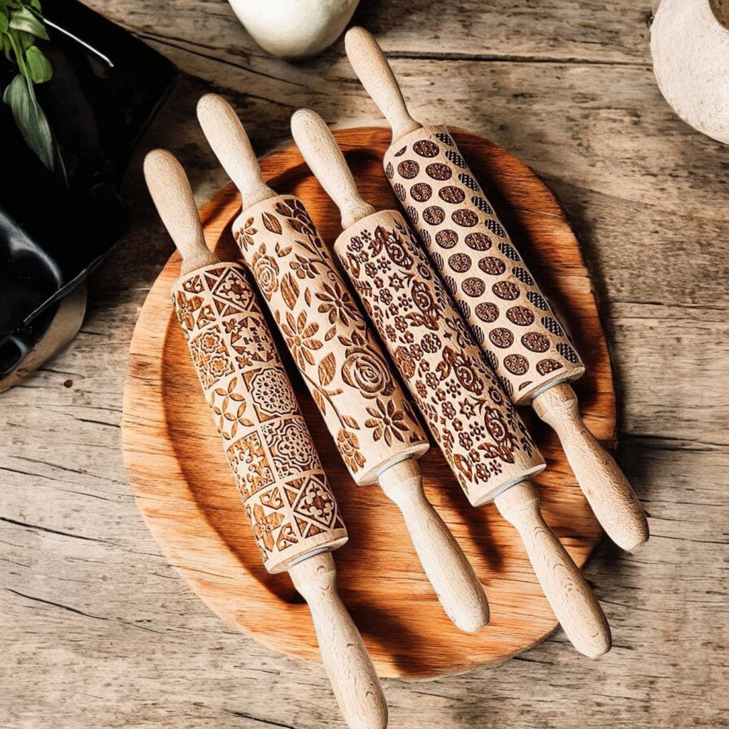 Easter + Spring Wooden Embossed Rolling Pin & Cookie Cutter Set  — Select Your Style & Size