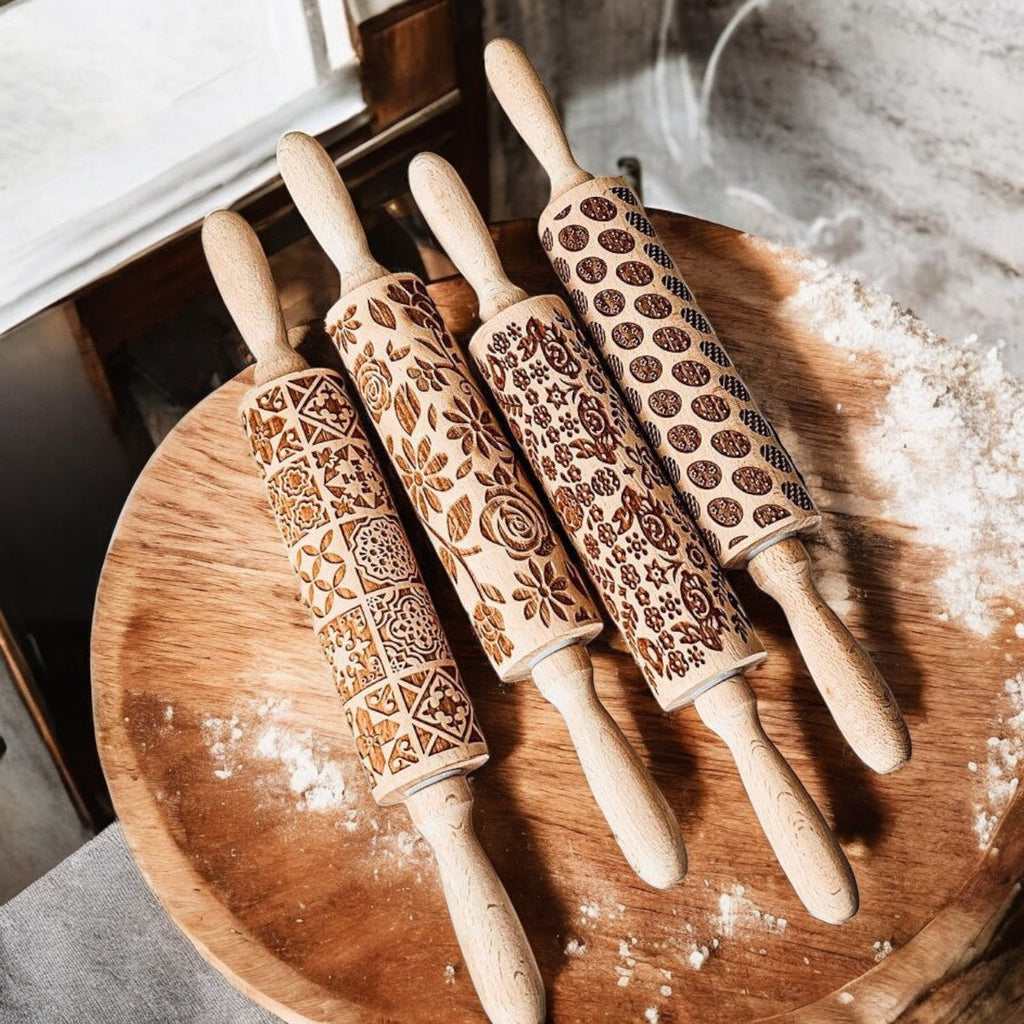 Easter + Spring Wooden Embossed Rolling Pin & Cookie Cutter Set  — Select Your Style & Size
