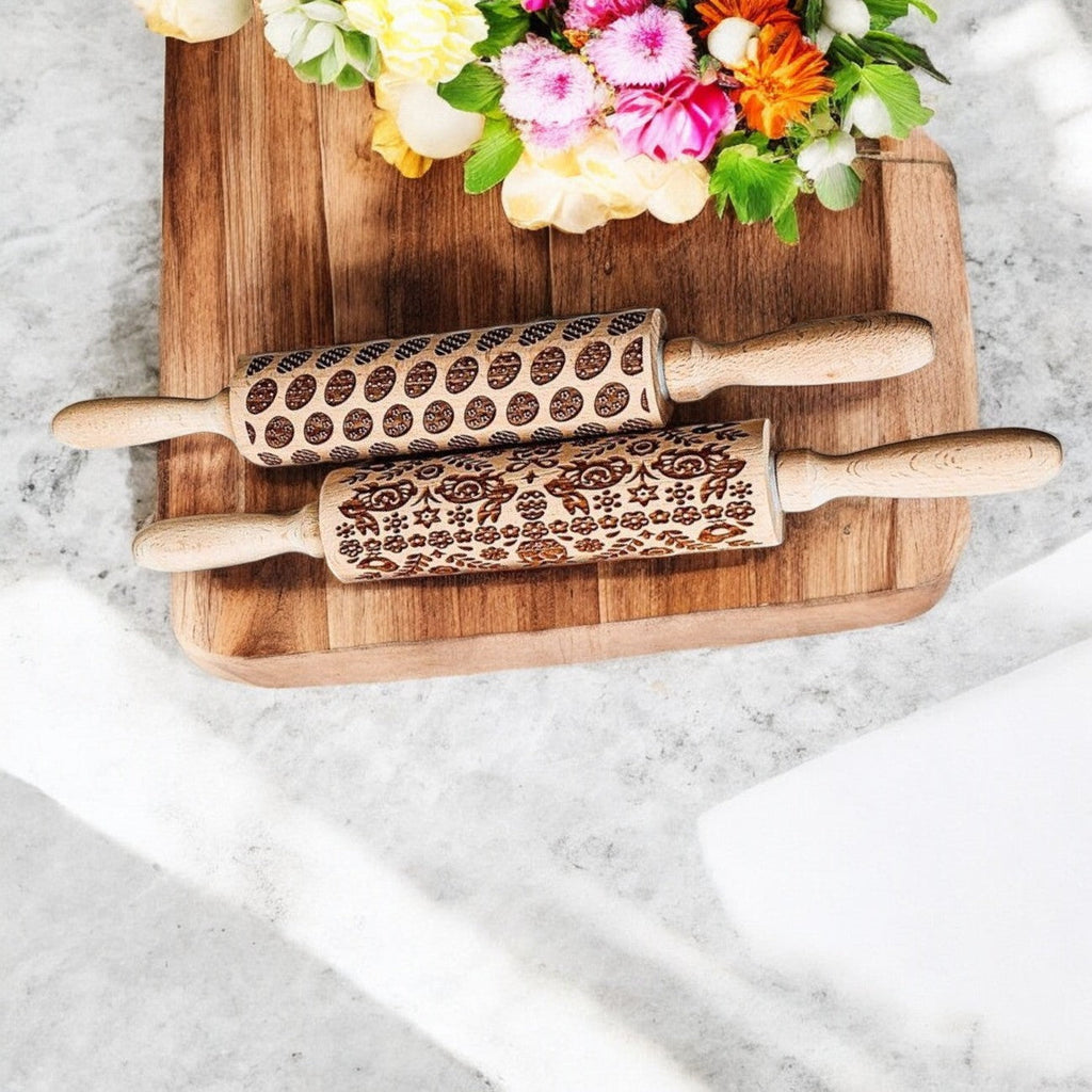 Easter + Spring Wooden Embossed Rolling Pin & Cookie Cutter Set  — Select Your Style & Size