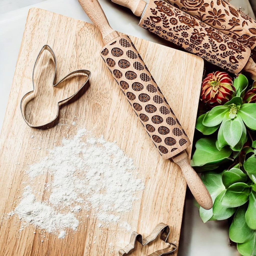 Easter + Spring Wooden Embossed Rolling Pin & Cookie Cutter Set  — Select Your Style & Size