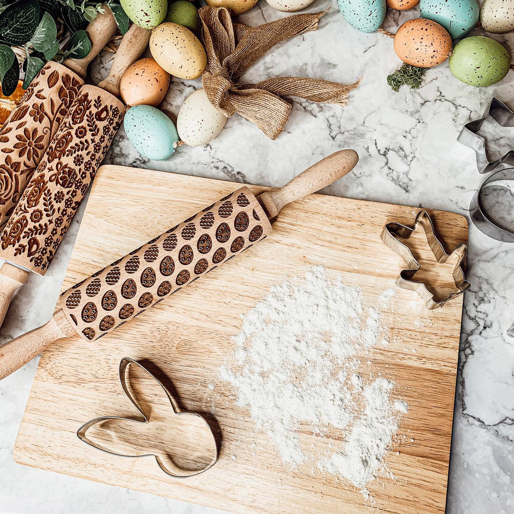 Easter + Spring Wooden Embossed Rolling Pin & Cookie Cutter Set  — Select Your Style & Size